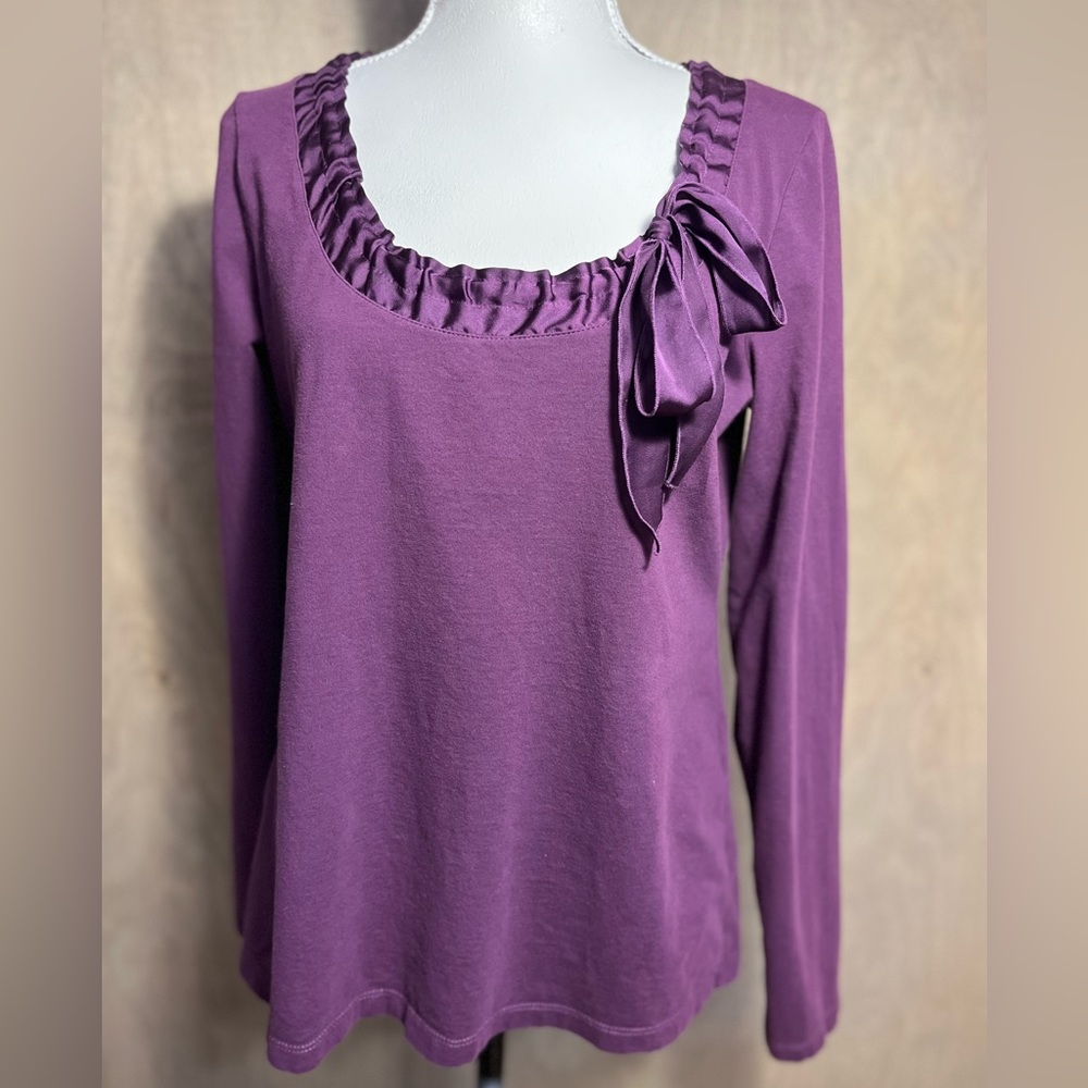 LOFT Ladies Purple Satin Ribbon Bow Knit Top L